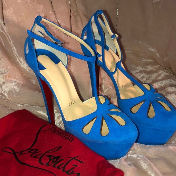 Christian Louboutin BLUE Amyada Platform Pumps Sandals - Picture 4 of 9